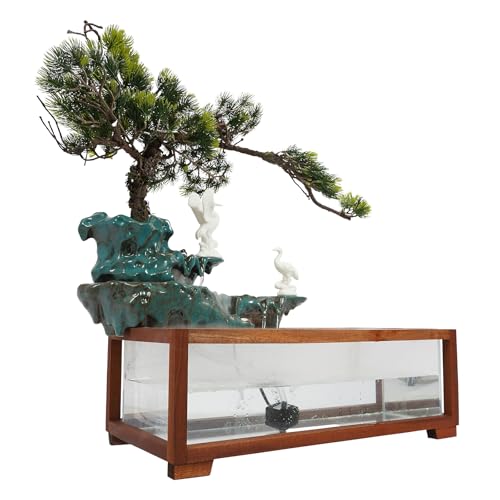 Tabletop Water Fountains Decoration, Indoor Water Fountain with Fish Tank, with Mist LED, for Meditation for Good Luck and Wealth, for Living Rooms, Bedrooms, Dining Rooms, Yoga Rooms, Etc