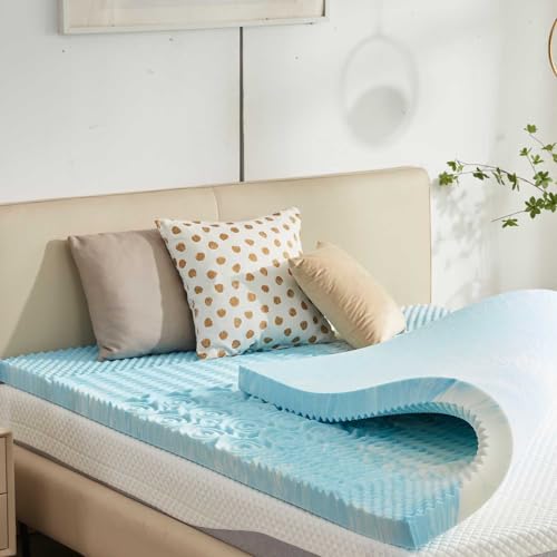 Image of SINWEEK 3 Inch Mattress Topper 5-Zone Memory Foam Mattress Topper Pressure Relieve Soft Mattress Pad, CertiPUR-US Certified, Queen Size Blue
