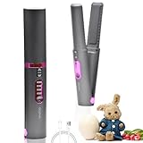 Haarglätter und Lockenstab 2 in 1, Reise-Kabelloser Glätteisen-Lockenwickler mit 3-stufig einstellbarer Temperatur, 110-220 V Doppelspannung, sicheres Schloss, tragbares Design, grau