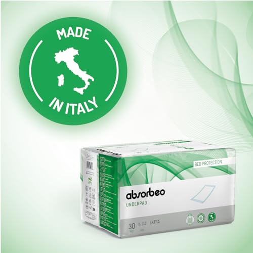 Absorbeo EXTRA Bettschutzunterlagen 30 Stück, Super Dry Effekt, Komplettschutz, Hypoallergen, Vollständig Atmungsaktiv, Größe 60 X 90 cm
