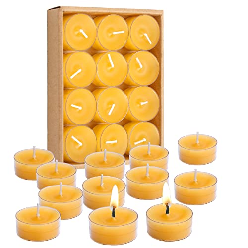 Ljqizn 12Pcs Natural Beeswax Tealight Candles Handmade Decorative Unscented Pure Beeswax Tea Lights（ Perfect For Birthday Party ,Wedding, Spa, Home Decor) #TOP4