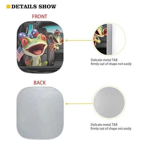 Image of Frog Driving Car Windshield Sun Shade Independence Day Front Windshield Shade for Sun 2-Piece Independence Day Foldable Car Windshield Sun Shade Automotive Protector
