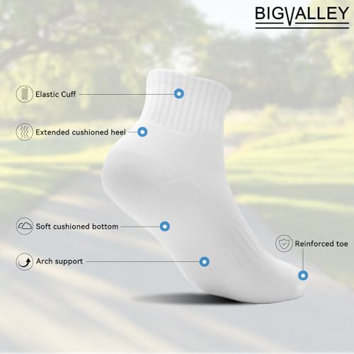 Image of bigvalley Women's Ankle Athletic Socks - Breathable, Cushioned, Running & Sports Cotton Quarter Socks with Arch Support