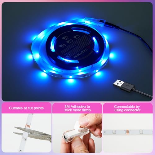 Image of TV LED Backlights, 10ft LED Strip Lights Behind TV USB Operated Color Changing for 46-65 Inch TV RGB 5050 LED Tape Lights with IR Remote Controller and Dimmable (Pack of 2)