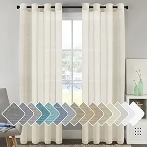 Galaxy Home Decor Premium Cotton Linen Solid Sheer Curtain Transparent Net Curtains for Door 7 Feet, Pack of 1, Cream