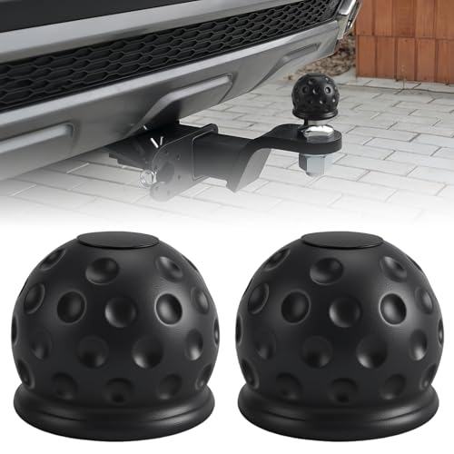 2PCs Trailer Hitch Ball Cover 50mm Universal Tow Bar Ball Covers Cap Soft Rubber Tow Bar Protector Abrasion-Resistant & Dust-Proof Ball Head Cap Protection Cover for Trailer Caravan Truck Car