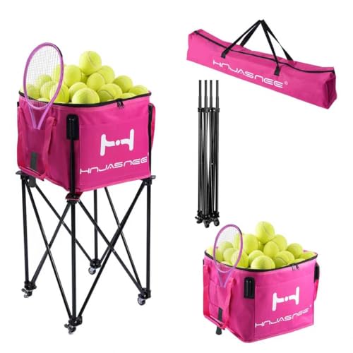 Hnjasnee Foldable Adjustable Tennis Ball Hopper, Large Capacity Basket Holds 120 Balls, Upgraded Pickleball Caddy with Multifunction Pockets and Wheels for Training (Tennis Ball Hopper 1) by Hnjasnee - Used condition - US$54.90