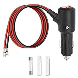 12V Cigarette Lighter Plug with On Off Switch, 2FT 16AWG Heavy Duty 15A Car Cigarette Lighter Replacement Male to Bare Wire with Leads & LED, for Car Cooler,Cb Radio, Air Compressor