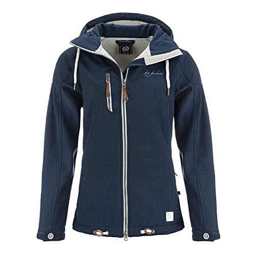 DryFashion Damen Softshell-Mantel Dagebüll - Softshell Jacke Outdoorjacke Funktionsjacke mit verstellbarer und abnehmbarer Kapuze Windabweisend Wasserabweisend in Navy Größe 36