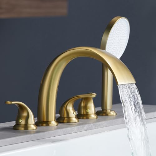 Robinet cascade gold brossé pour baignoire avec sa douchette chic - 2