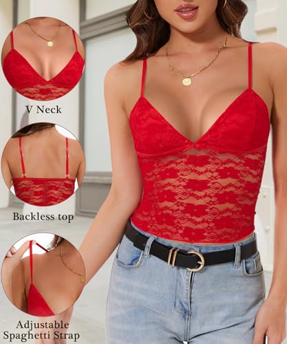 Jenbou Womens Y2k Lace Cami Tank Tops Going Out Crop Tops Spaghetti Strap Mesh See Through Camisole Summer Casual Tops2