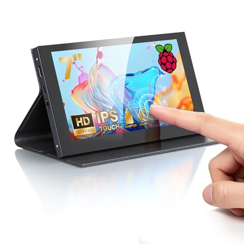 Image of Eyoyo Raspbery Pi Screen with Foldable Stand Cover Touchscreen Monitor | 1024x600, IPS Touch Display, Built-in Speakers, HDMI Input, Mini Portable Monitors for Raspbery Pi 5 /4 /3, 3D Printer, Laptop