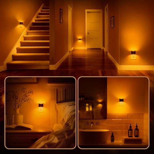 Image of DORESshop LED Night Light[4 Pack], Night Lights Plug into Wall, 3 Level Brightness Adjustable Plug in Night Light, Dusk to Dawn Sensor, Nightlights for Adults, Bedroom, Bathroom, Hallway, Amber