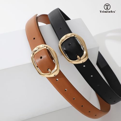 Image of TRIWORKS 2 Pack Leather Belts for Women Fashion Waist Belt with Liquid Shapes Women Belt for Jeans Pants Dresses