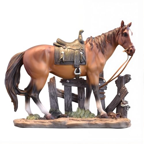 Decorative Resin Horse Statue with Saddle - Western Style Home Office Desk Decor, Rustic Equestrian Figurine Collectible, Bookshelf & Mantle Decoration, Gift for Horse Lovers, 10.5 x 8.3 Inches