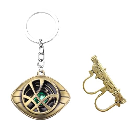 Ubephant Llavero Doctor Strange Eye of Agamotto, Doctor Strange Ring, Doctor Strange Llavero 2 pcs Doctor Strange Llavero Giratorio de Aleación para Doctor Strange Fans de Los Niños