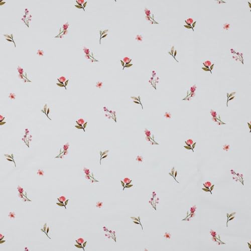 VmG-Store 1m Fleurs Jb025 Tissu Jersey pour Couture : 95% Coton, 5% Elasthanne, Imprimé Floral, Tricot, Prédécoupes, 150cm x 150cm, 200g/m2