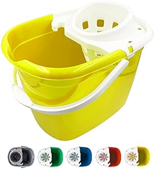 Colour Coded Mop Buckets − 12L Mop Bucket with Wringer and Easy Carry Handle for Domestic and Commercial Cleaning (Yellow)