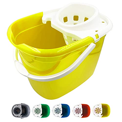 Colour Coded Mop Buckets − 12L Mop Bucket with Wringer and Easy Carry Handle for Domestic and Commercial Cleaning (Yellow)