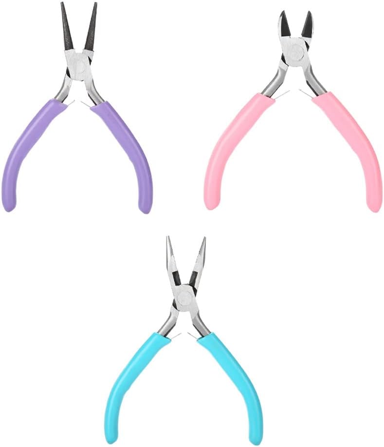 Jewelry Repair Tool Set 3Pcs – Steel Pliers Kit with Needle Nose, Round Nose, Side Cutter for Jewelry Makers, Wire Wrapping, Beading, Crafting