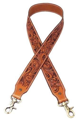 Image of CHALLENGER Western Floral Tooled Leather Replacement Shoulder Purse Guitar Cross Body Strap 115RS-Straps