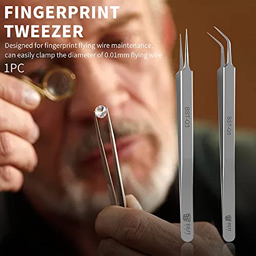 Hochpräzise Edelstahl-Pinzette - Superfeine Fingerabdruck- und Labor-Pinzette Mit Gebogener Spitze für Industrie, Installation und Wartung (Q3)