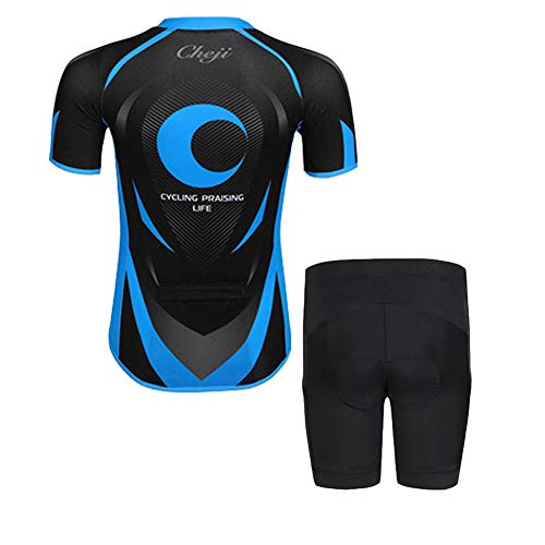 Conjunto infantil de jérsei de ciclismo (jérsei de manga curta + shorts acolchoados), Lua azul, 9-11