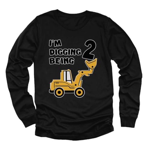 Tstars Construction Party 2nd Birthday Shirt Two Year Old Gifts I'm Digging Being 2 Toddler Kids Long Sleeve T-Shirt 3T Black