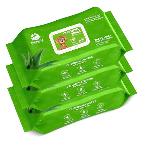 Image of Tailworld Grooming Pet Wet Wipes For Dogs & Cats With Aloe Vera Fragrance | Soft, Anti-Bacterial, Paraben & Alcohol Free Cleansing & Deodorising Wet Tissues | 300 Wipes (Pack of 3)
