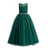 Glamulice Emerald Flower Girl Dress Junior Bridesmaid Prom Dance Wedding Gown Rhinestone Tulle Kids Pageant Formal Holiday Maxi Dresses 7 8 Princess Evening Ball Gown Girl Christmas Green Party Gowns