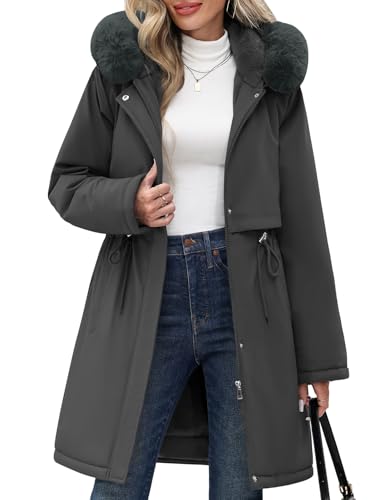 RITOSTA Damen Wintermantel Winter Lang Mantel Parka Warm Winterjacke mit Kapuze Damen-Jacken Kapuzenmantel Winterparka Outdoorjacke mit Taschen(Dunkelgrau,XL)