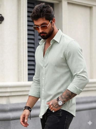 Image of Striped Casual Regular Fit Shirt for Men| Men Full Sleeve Shirt