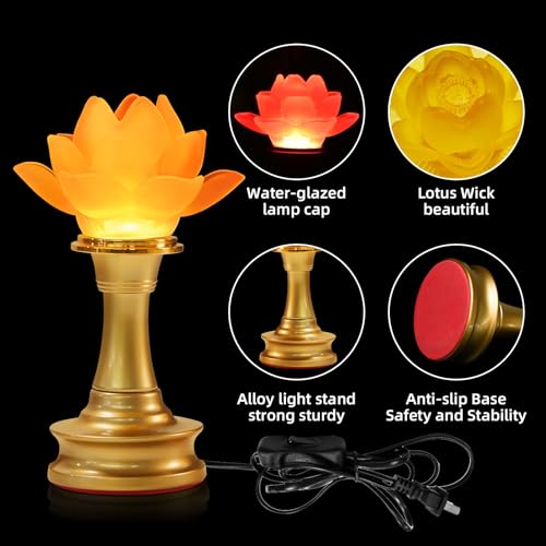 Image of Lotus Flower Lamp 7 Color LED Buddhist Meditation Supplies (6.5in) | Soft Lighting;Alloy Glass;Multi-scene Decor;Fine Craft;Spiritual Symbol
