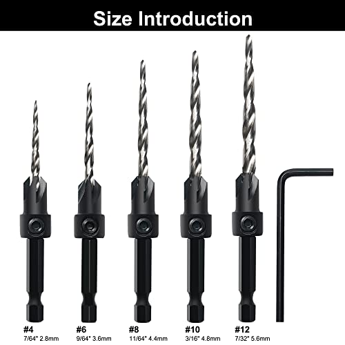 Gmtools CD-5PCS Countersink Drill Bit Set, 5Pcs Tapered Drill Bits M2 Hss thumb #1