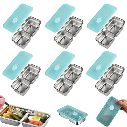 Ayland Grab and Go Snack Containers Reusable, 6 Pcs Stainless Steel Double Compartment Snack Containers, Dishwasher- Reusable Condiment with Lids for Snacks Dips and Outdoor Camping