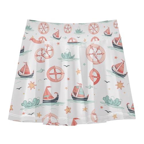 visesunny Girl's Golf Skirt Athletic Sailing Star Ship Rudder Tennis Skort Sport Activewear with Double Layer Pockets