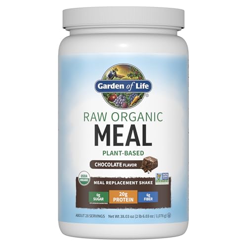 Garden of Life Meal Replacement Shakes, Raw Organic, Chocolate Protein Powder with Plant Based Pea Protein, Sprouts, Greens, Probiotics, Dairy Free 28 Servings