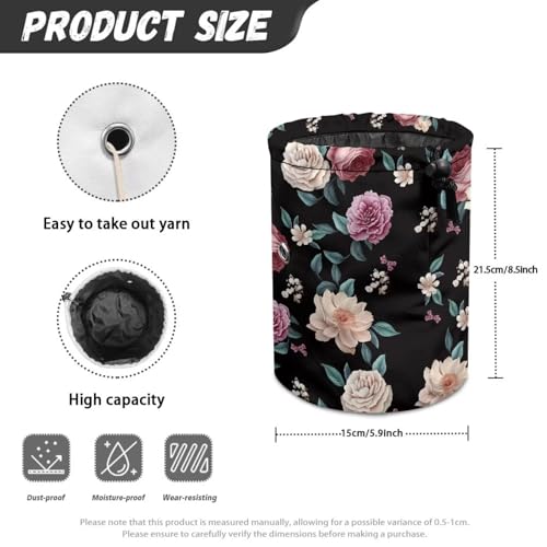 Image of Sellikakes Skein Ball Storage Yarn Holder, Purple White Flower Knitting Crochet Bag, Crochet Storage Organizer, Yarn Holder Store Skein Ball, Crocheting Needles Accessories