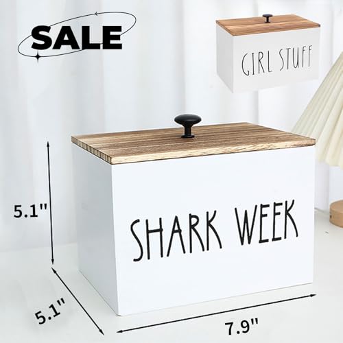 Tampon Holder Tampon Organizer Rustic Wood Bathroom Storage Bin with Lid Movable Partition Storage Container with 3 Compartment Feminine Product Wood Tampon Dispenser (White) - Image 4