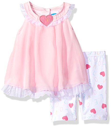 BON BEBE Baby Girls' 2 Piece Flutter Sleeve Chiffon Bubble Dress Set with Capri Short