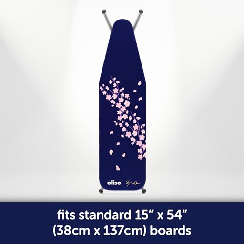 Image of oliso Yaya Han Ironing Board Cover, Durable 100% Cotton Lined with Professional Grade Felt pad - Fits Standard 54 inch x 15 inch Boards, a Wide Elastic Edge, Straps for Secure Fit, Cherry Blossom