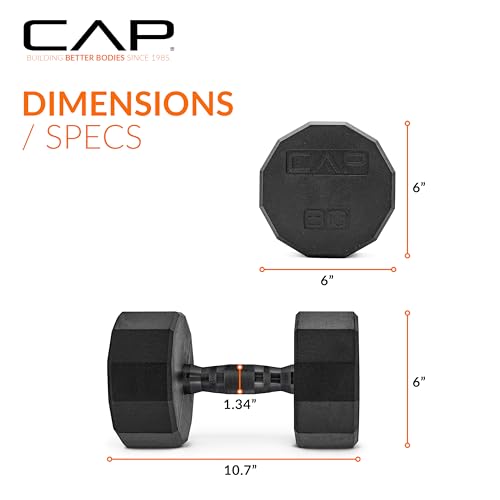 Image of CAP Rubber Coated Dumbbell Weights, Free Weights for Home Gym Strength Training, Anti-Roll Hex Dumbbells with Black, Chrome & Comfort Grip Handles, Singles