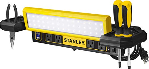 STANLEY PSL1000S Adjustable 45 COB LED Workbench Light with AC Power Outlets, Dual