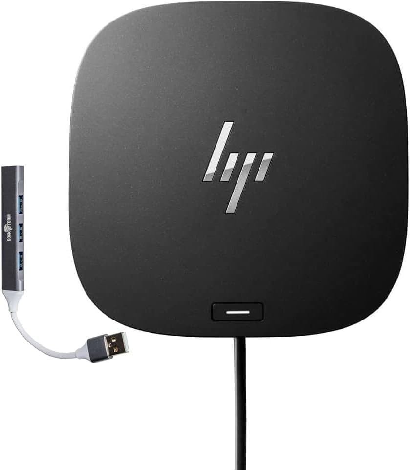 Image of HP Universal USB-C 7-in-1 Multiport Hub Docking Station Bundle with Dockztorm Hub, 4 USB Ports, HDMI 2.0, Display Port 1.2, RJ-45, with a Single Cable Connection to Any Brand Laptop | Bundle with DKZ Hub (USB-C, DisplayPort, HDMI, Ethernet, Audio, USB-A) (Renewed)