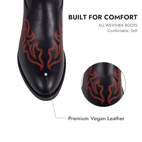 Cowboy Boots for Women Western Cowgirl Boots Classic Ladies Fashion Mid Calf Embroidered Chunky Heel Pointed Toe Boot4