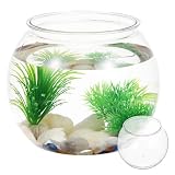 TOPPERFUN Pecera para Escritorio de Plástico Pet Transparente, Pecera Redonda Grande Irrompible para Peces y Tortugas, Acuario Decorativo para Oficina y Hogar, Micropaisaje Incluida