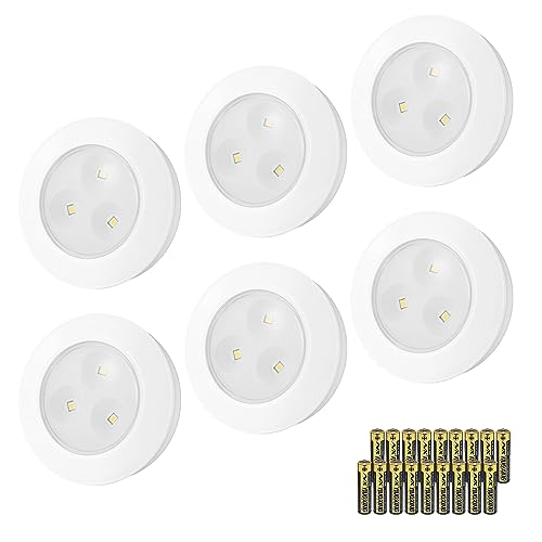 Image of LUXSWAY LED Puck Light, Ultra-Thin Touch Lights, Battery Operated, Tap Lights, Stick on, Under Cabinet Lighting, Ideal for Kitchen, Closets, Garage (Included 18 AAA Batteries, 6 Pack, White)