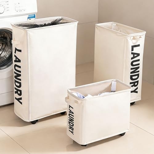 Image of Laundry Basket with Wheels,Foldable Dirty Clothes Laundry Basket,Basket for Clothes & Toys Storage,Oxford Storage Basket,Small,22L