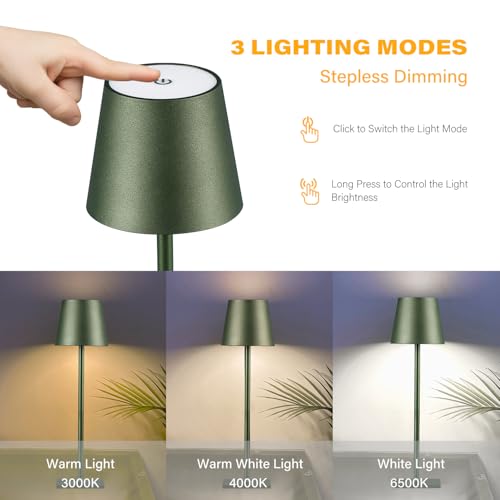 Image of CHLORANTHUS 2 Pack Cordless Table Lamps, 3 Colors Stepless Dimming, 5000mAh Rechargeable Battery LED Desk Lamp for Bedroom /Couple Dinner /Desk /Cafe /Dining Room /Terrace