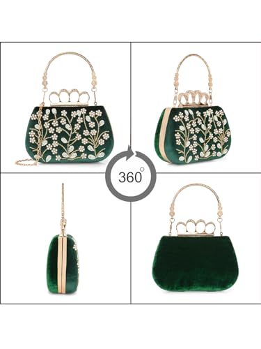 Image of TOOBA Handicraft Pearl Embroidered Clutch Purse For Women with Trendy Design 4-ring Handle & Tassel